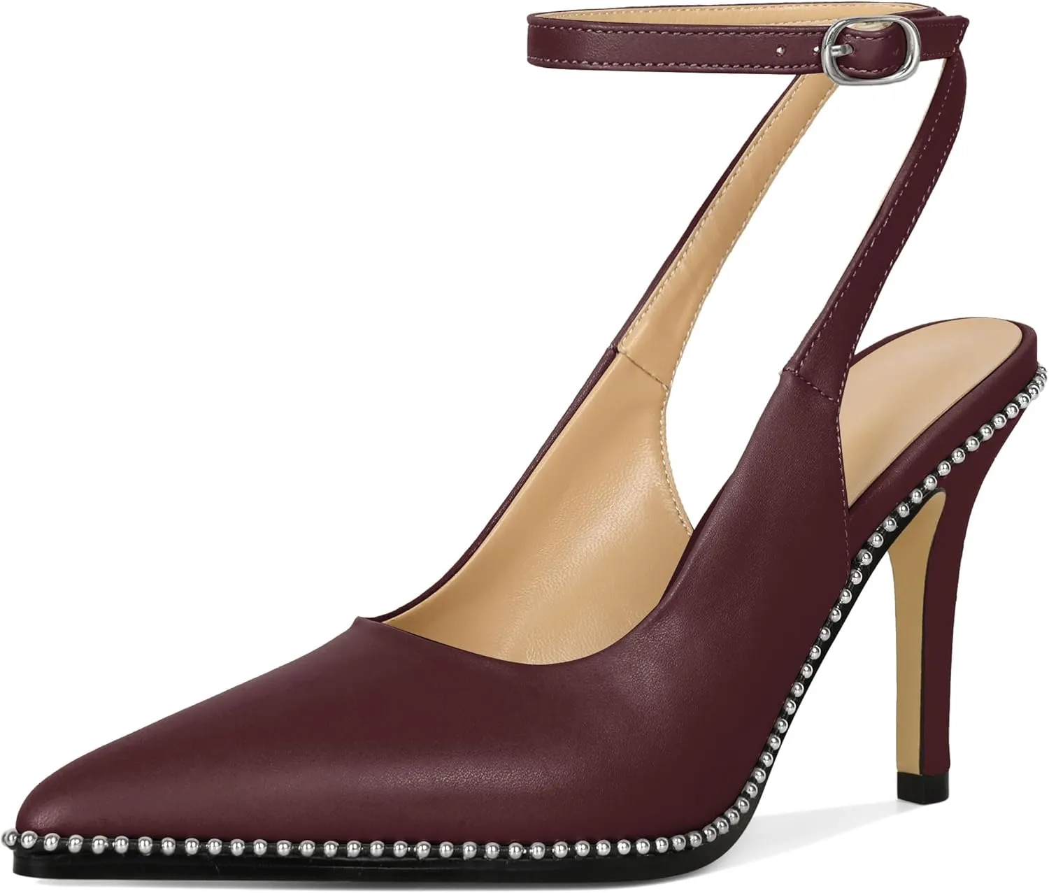 Soireelady Women Slingback High Heel Beaded Pumps Pointed Toe Stilettos Slip On Strappy Heels Ankle Strap Dress Pumps Shoes 3.5 Inches