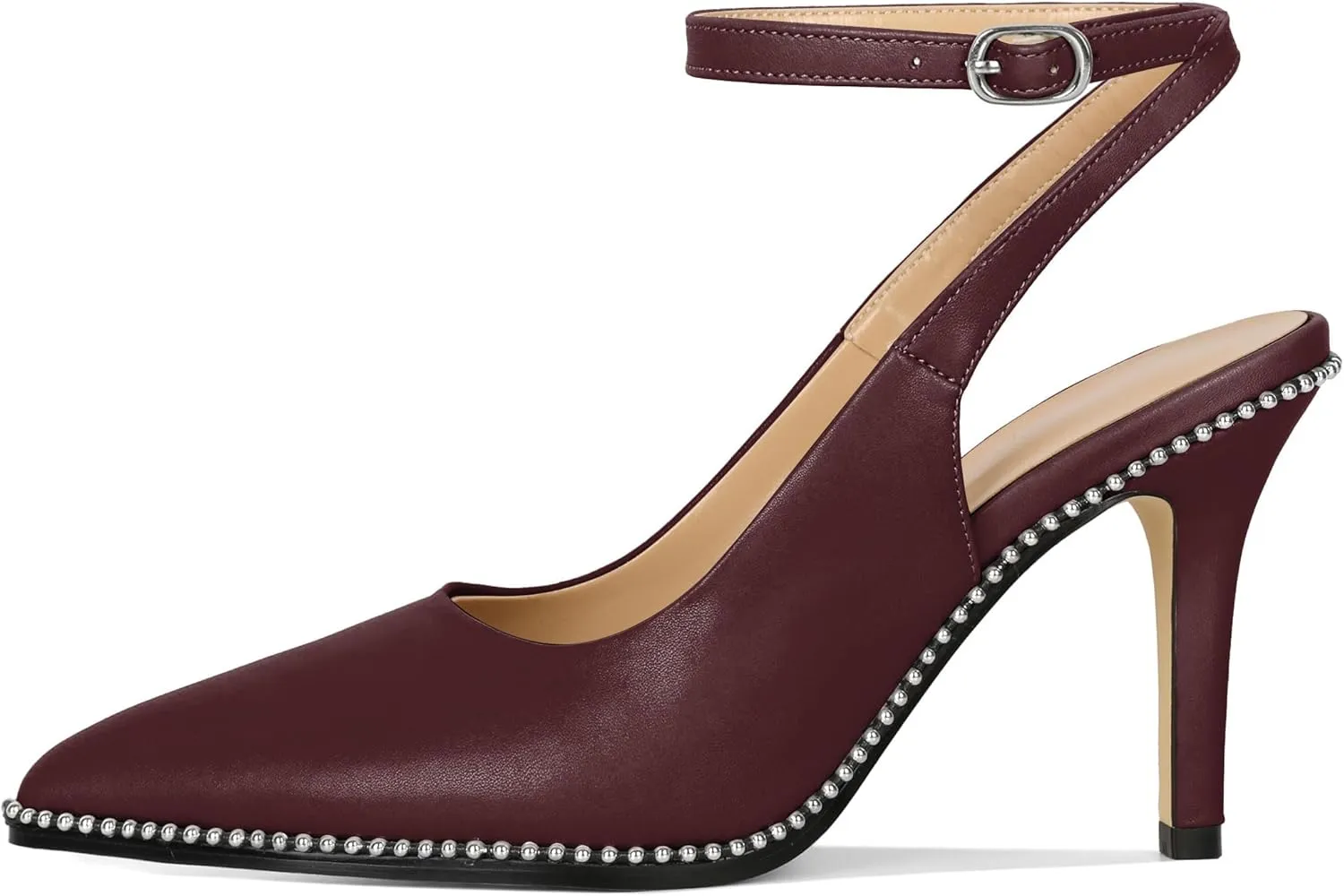 Soireelady Women Slingback High Heel Beaded Pumps Pointed Toe Stilettos Slip On Strappy Heels Ankle Strap Dress Pumps Shoes 3.5 Inches