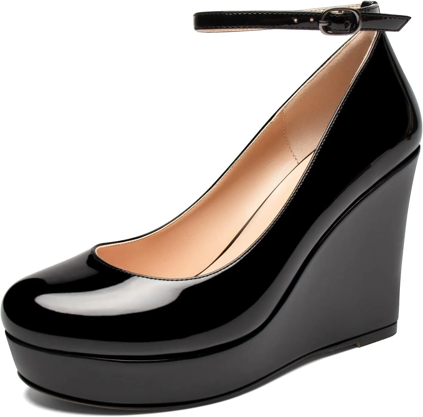 Soireelady Women's Platform Wedges Ankle Strip Heel Pumps Platform High Heel Wedge Pump Shoes