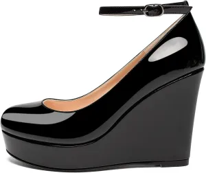 Soireelady Women's Platform Wedges Ankle Strip Heel Pumps Platform High Heel Wedge Pump Shoes
