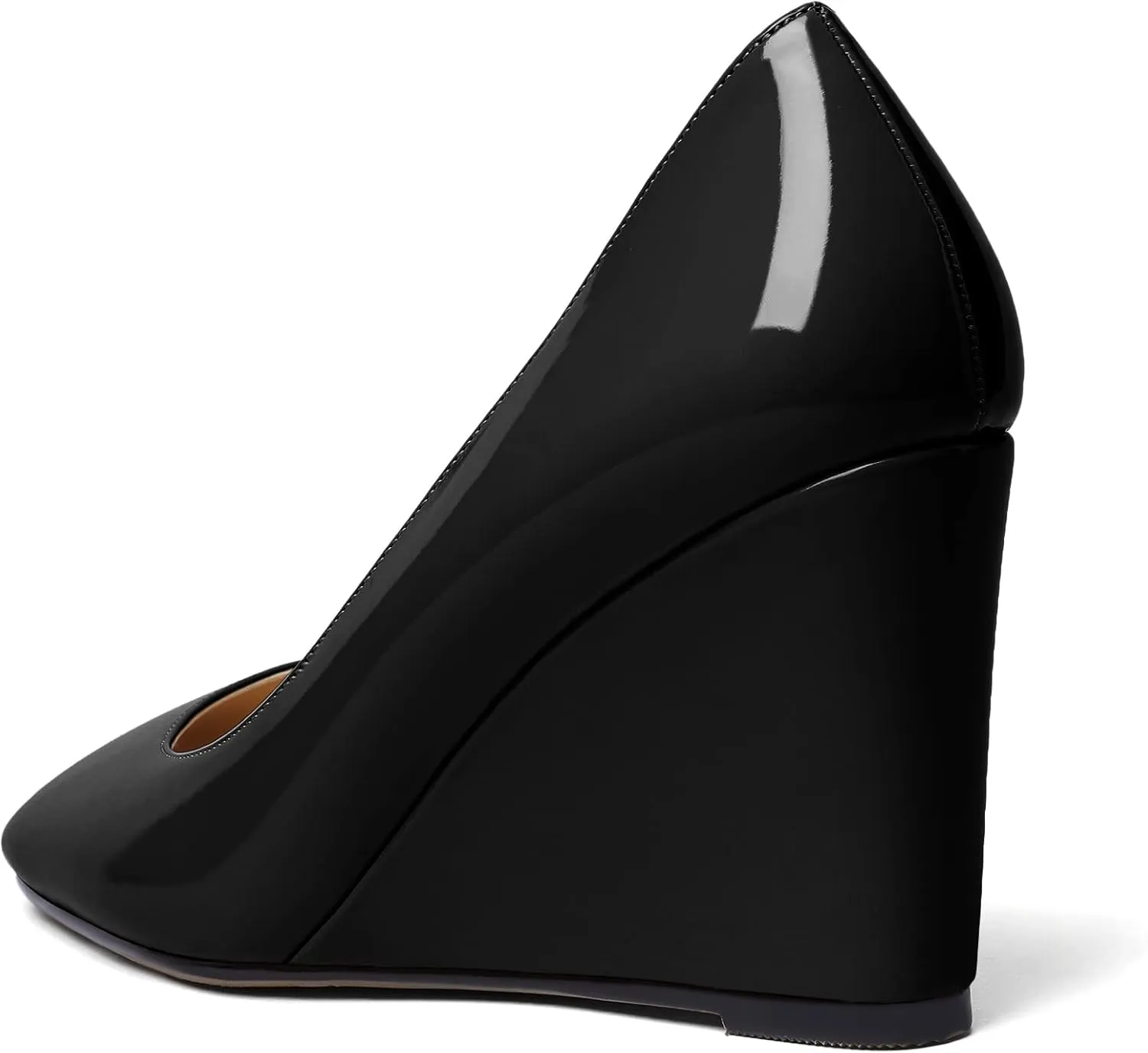 Soireelady Womens Square Toe Wedges High Heel Pumps Slip On Wedge Heels Classic Wedge Pumps Patent Leather Elegant Dressy Daily Shoes