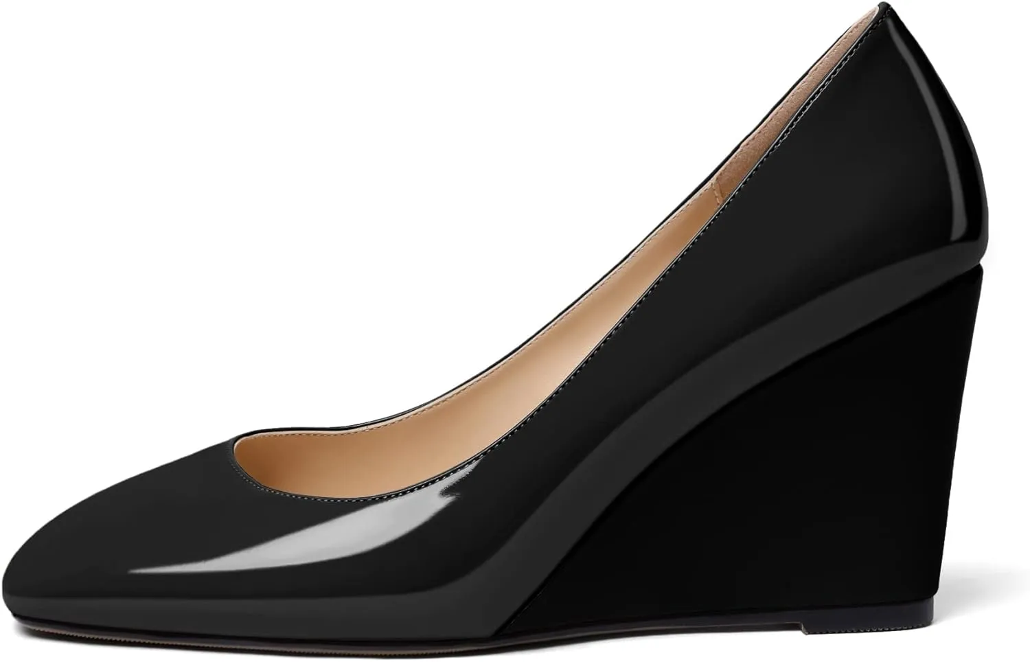 Soireelady Womens Square Toe Wedges High Heel Pumps Slip On Wedge Heels Classic Wedge Pumps Patent Leather Elegant Dressy Daily Shoes