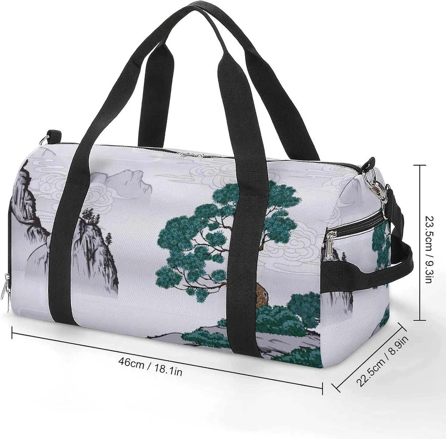 Sport Gym Duffel with Shoe Compartment Wet Pocket, Chinese-painting-classic Shoulder Travel Bag for Women Men