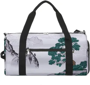 Sport Gym Duffel with Shoe Compartment Wet Pocket, Chinese-painting-classic Shoulder Travel Bag for Women Men