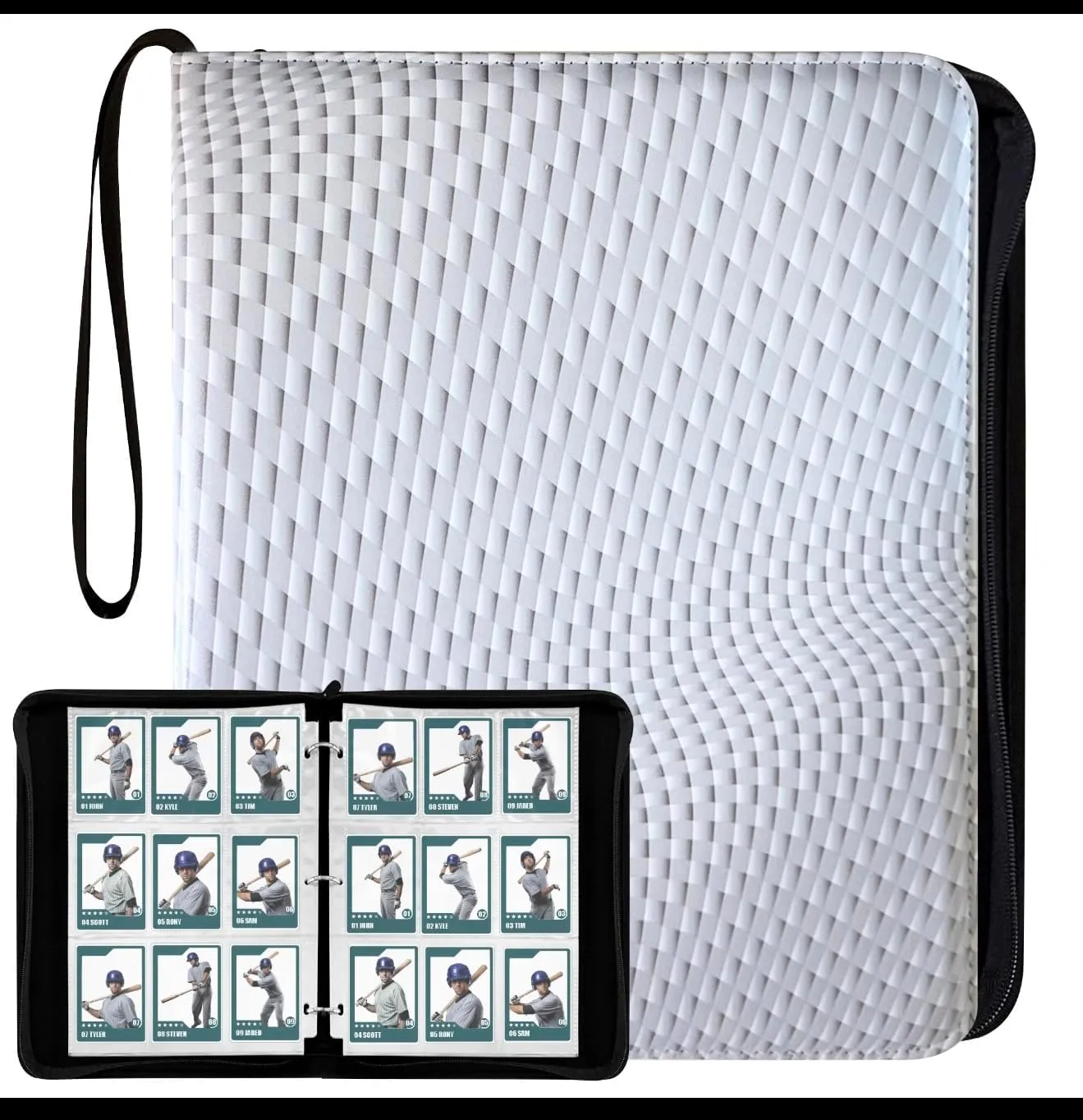 Sports Card Binder 9 Pocket Premium Zipper, Trading Card Holder with Card Sleeves, Collectible Card Folder Fits 900 Cards and 50 Removable Trading Card Sleeves (900pockets)