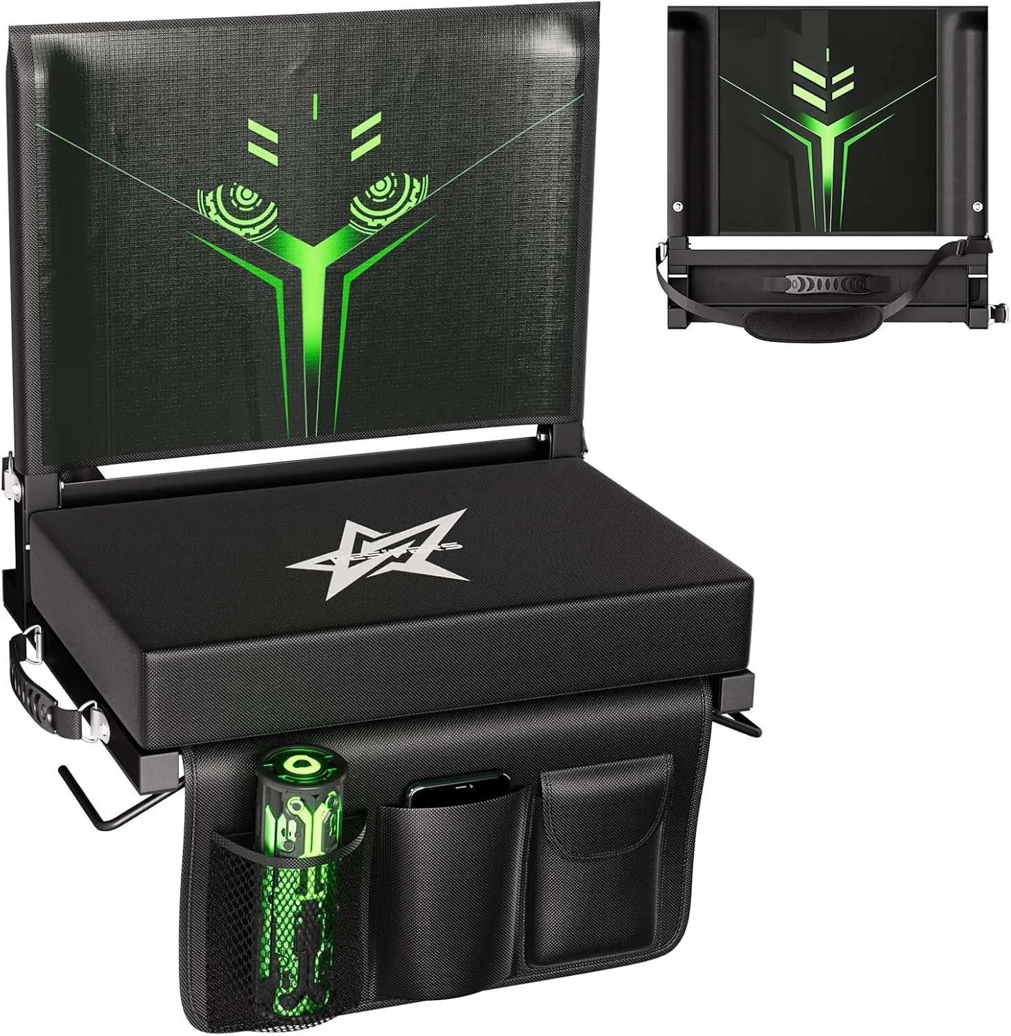 Stadium Seats for Bleachers with Back Support, Thickened Bleacher Seats with Comfy Cushion and Creative Pattern Backs, Wide Portable Stadium Chair with Shoulder Strap and Cup Holder
