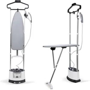 Standing Garment Steamer 1500W Professional Steamer for Clothes 25s Fast Heat-up with 1.6L/54 fl.oz Water Tank, Foldable Ironing Board, Garment Hanger, Ironing Gloves (White)