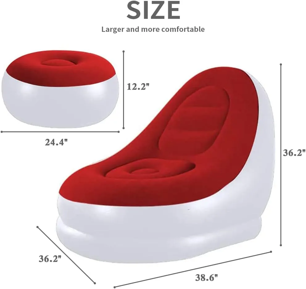 STARBRILLIANT Inflatable Living Room Furniture PVC Chair, Indoor Foldable Deck Chaise Lounges with Air Pump, Travel Camping Picnic Beach Chair(Red)