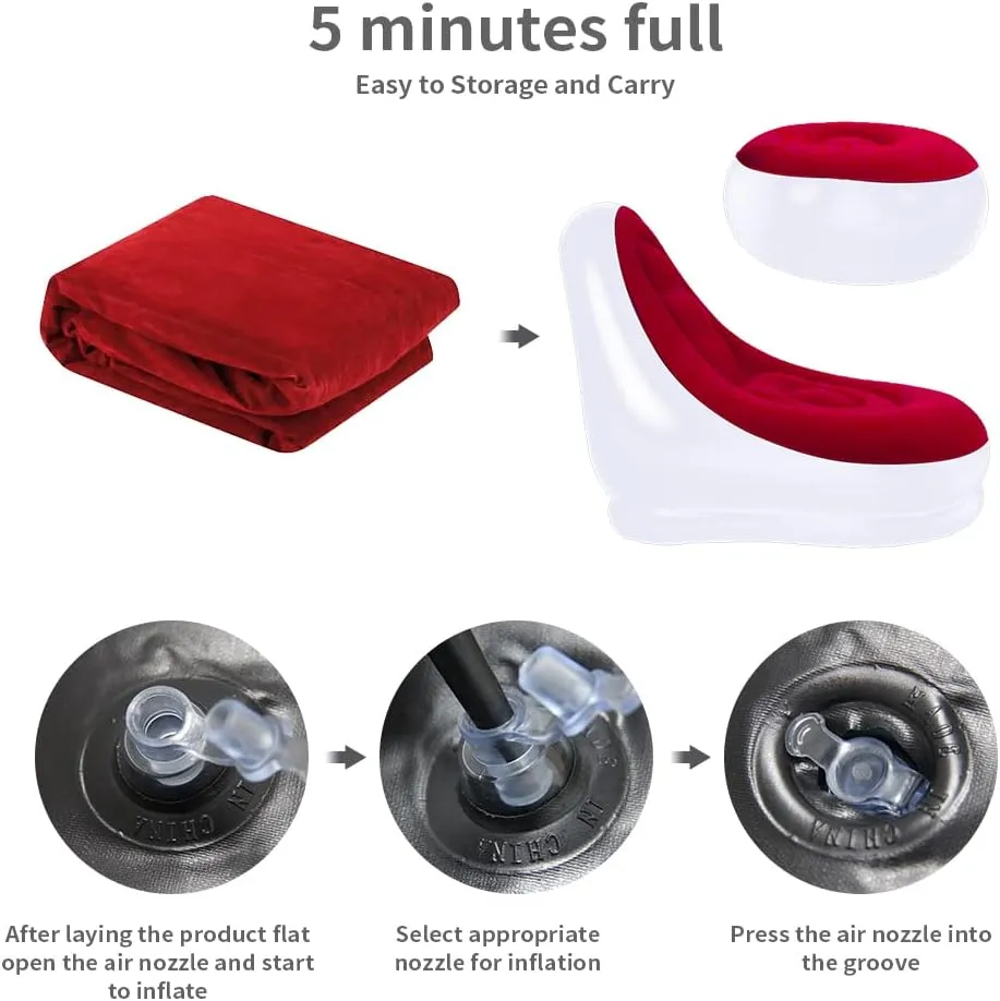 STARBRILLIANT Inflatable Living Room Furniture PVC Chair, Indoor Foldable Deck Chaise Lounges with Air Pump, Travel Camping Picnic Beach Chair(Red)
