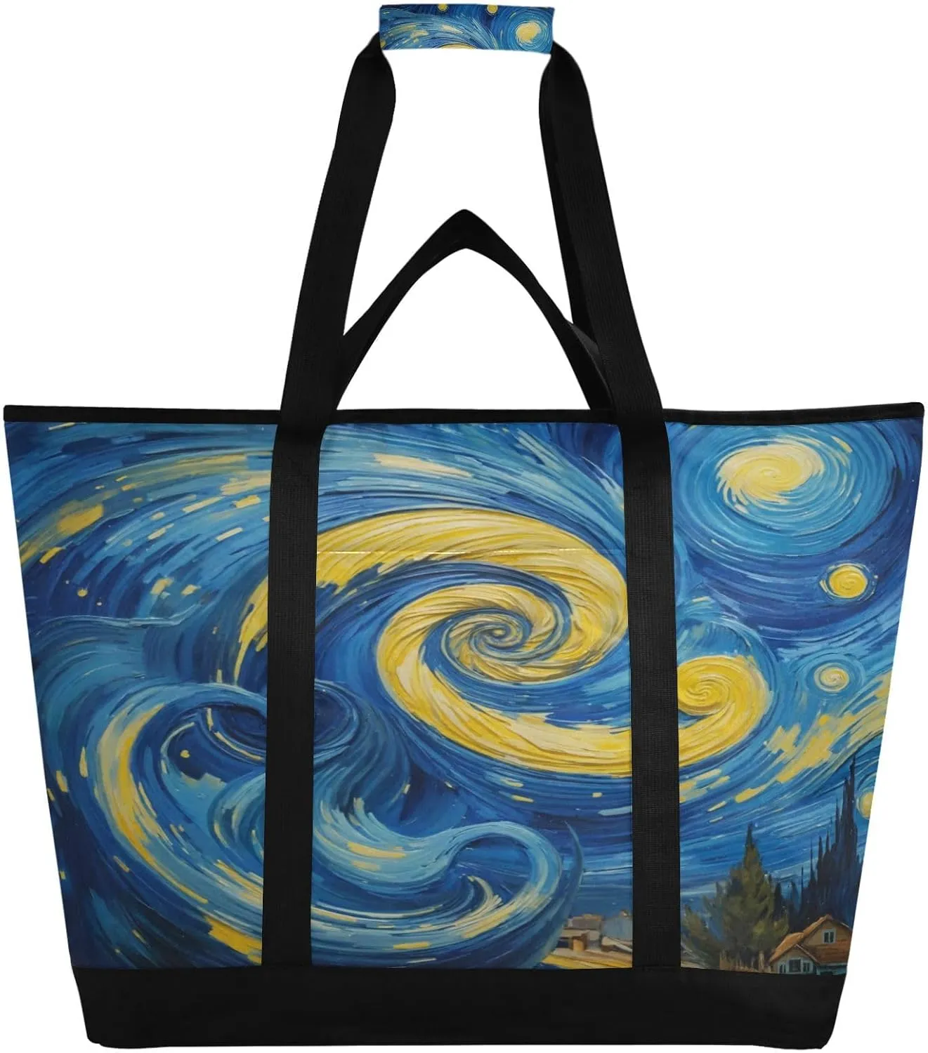 Starry Sky Reusable Insulated Lunchbox Cooler Bag, Leakproof Kitchen Grocery Bag Collapsible Portable Cooler Tote Bag for Picnic, Camping, Office, Travel