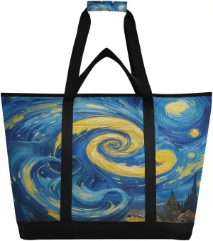 Starry Sky Reusable Insulated Lunchbox Cooler Bag, Leakproof Kitchen Grocery Bag Collapsible Portable Cooler Tote Bag for Picnic, Camping, Office, Travel