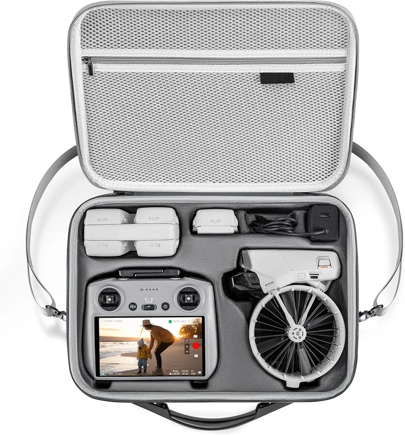 STARTRC PHOTO Flip Case for DJI Flip Fly More Combo,Portable PU Leather Shoulder Bag Can Organizes RC2/RC-N3 Remote/7 Original Batteries/Charging Hub/65W Charger/Drone Accessories