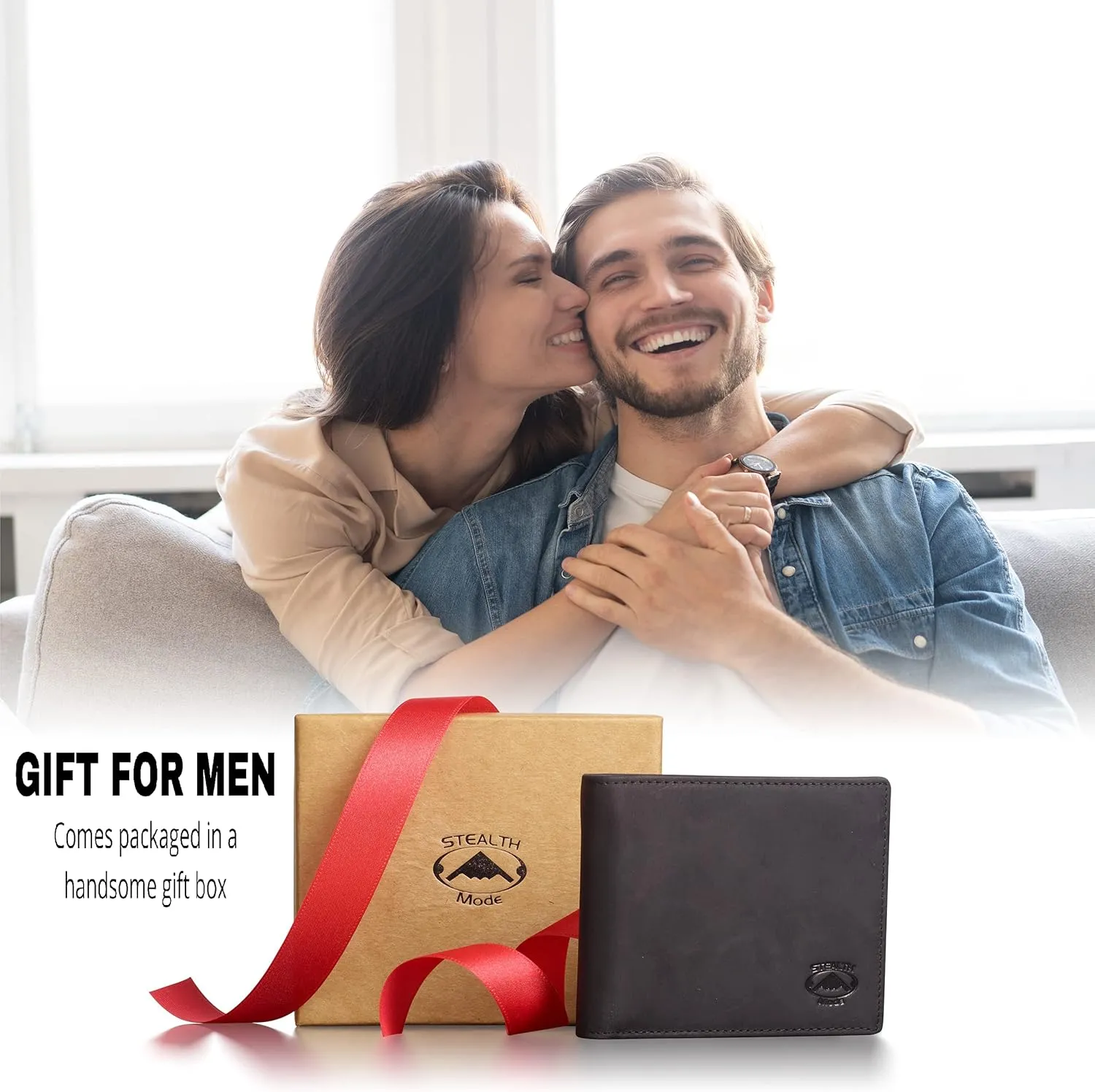 Stealth Mode Leather Bifold Wallet for Men With ID Window and RFID Blocking