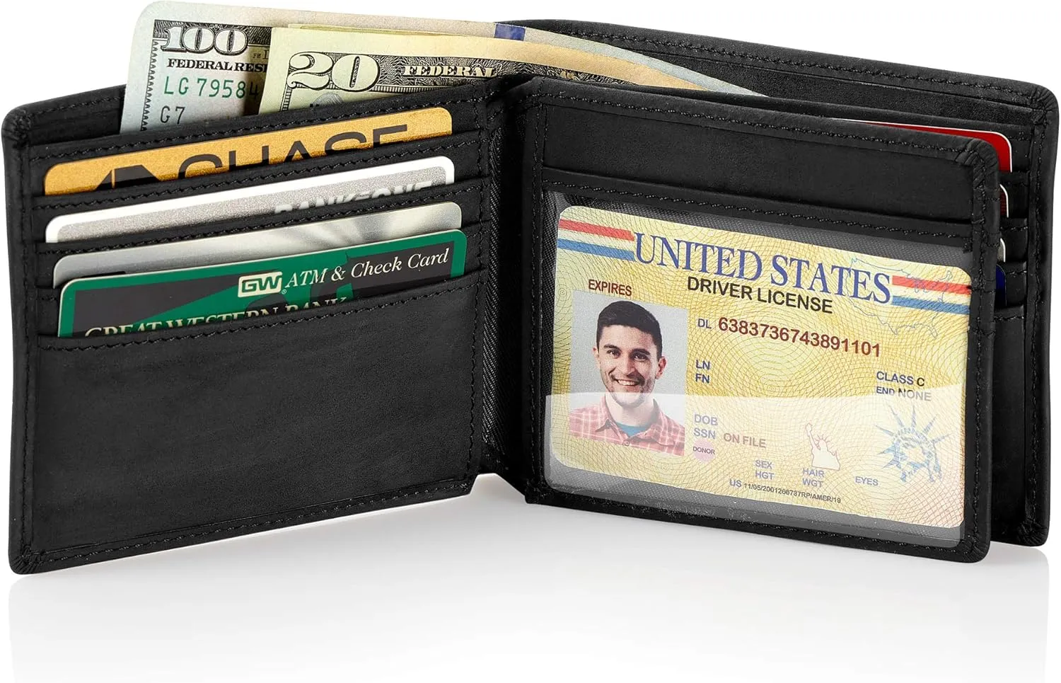 Stealth Mode Leather Bifold Wallet for Men With ID Window and RFID Blocking
