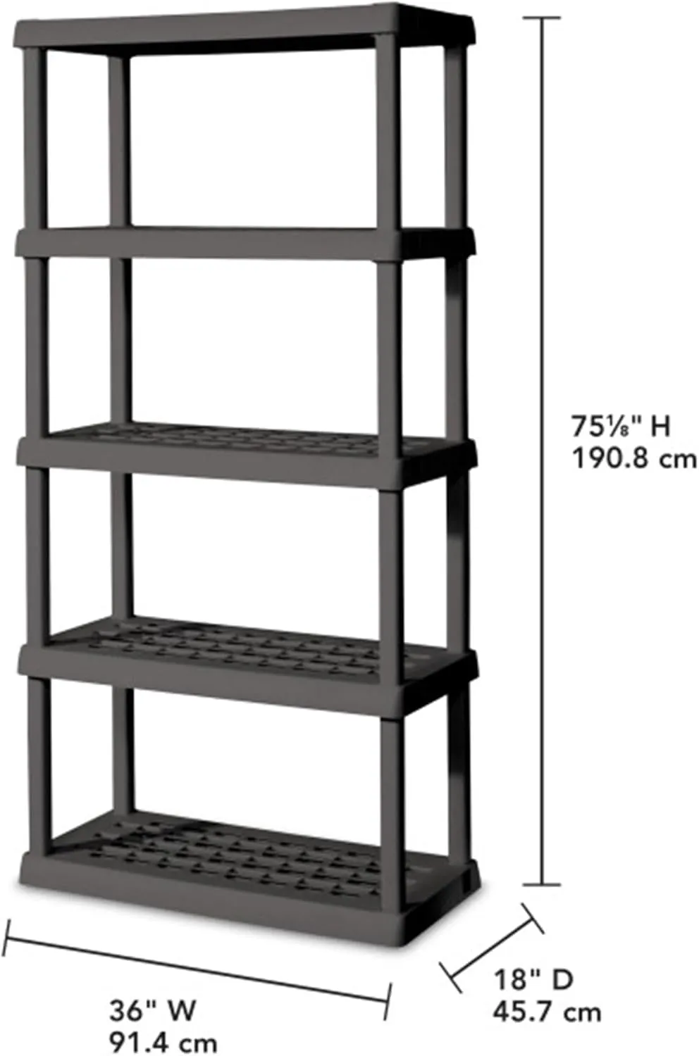 Sterilite 5-Shelf Plastic Storage Shelves, Heavy Duty Shelving Rack Unit for Garage, Gray