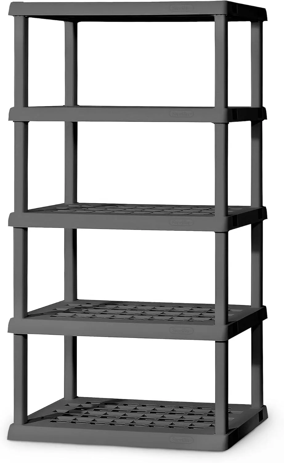 Sterilite 5-Shelf Plastic Storage Shelves, Heavy Duty Shelving Rack Unit for Garage, Gray