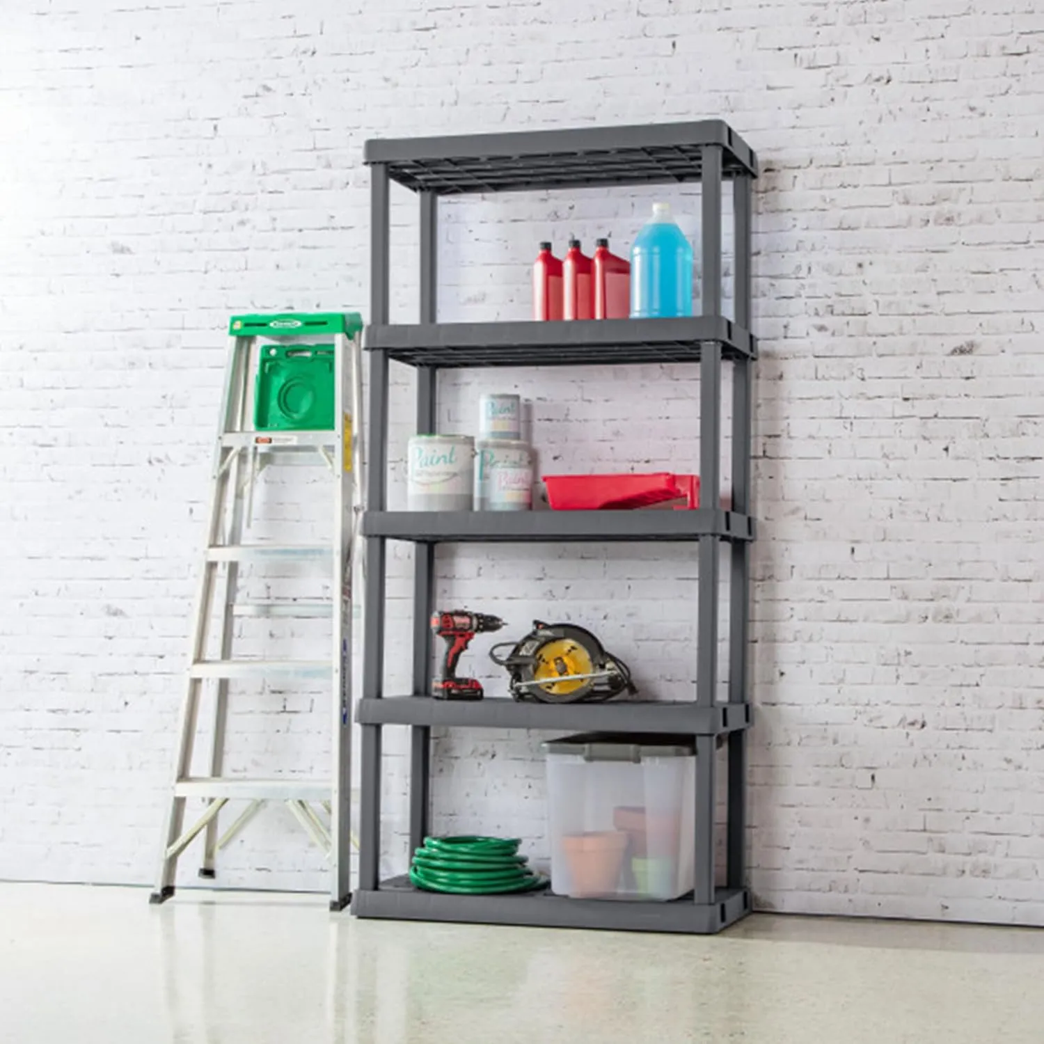 Sterilite 5-Shelf Plastic Storage Shelves, Heavy Duty Shelving Rack Unit for Garage, Gray