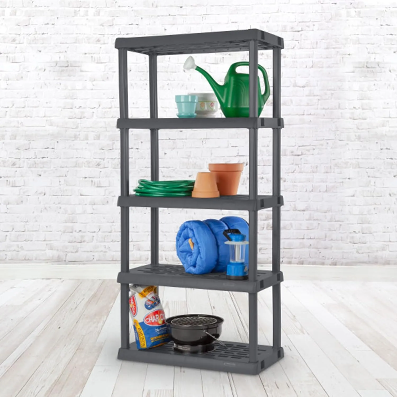 Sterilite 5-Shelf Plastic Storage Shelves, Heavy Duty Shelving Rack Unit for Garage, Gray
