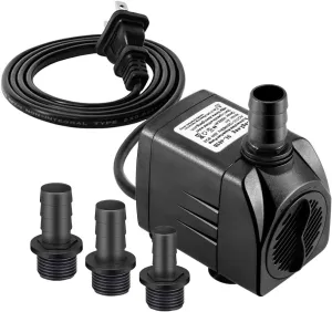 Submersible Pump 400GPH (1500L 25W) Ultra Quiet with Dry Burning Protection 6.5ft High Lift for Fountains, Hydroponics, Ponds, Aquariums & More……