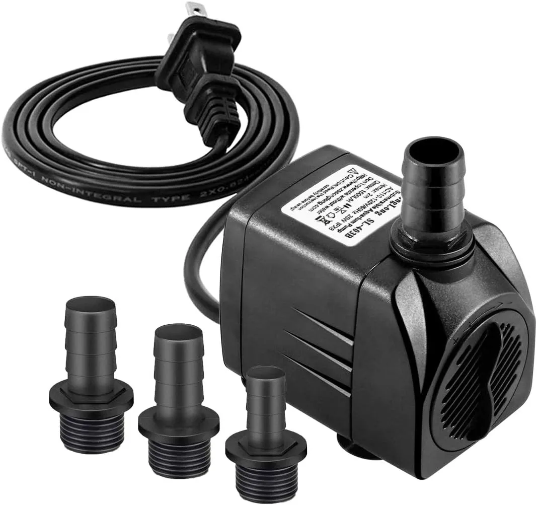 Submersible Pump 400GPH (1500L 25W) Ultra Quiet with Dry Burning Protection 6.5ft High Lift for Fountains, Hydroponics, Ponds, Aquariums & More……
