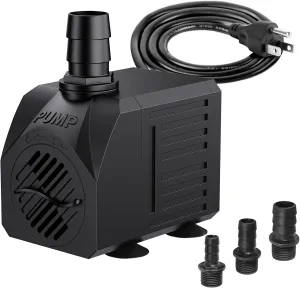 Submersible Water Fountain Pump: 550GPH 30W Small Pond Pump for Outdoor | Backyard | Statuary | Hydroponics | Waterfall | Garden | Aquarium | Fish Tank | Black