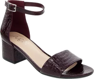 Sugar Women's Noelle Low Two Piece Block Heel Dress Shoe Ladies Ankle Strap Pump Sandal Burgundy Patent Croco 6