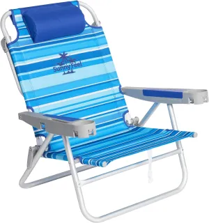 SUNNYFEEL Extra Wide 28" Low Beach Chair 5 Position Lay Flat, XL Oversized Portable Folding Camping Chairs with Cup Holder for Outdoor/Trip, Lightweight Foldable Backpack Beach Chair for Adults