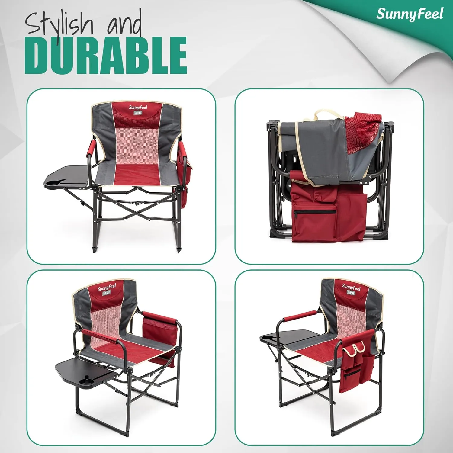 SUNNYFEEL Oversized Camping Directors Chair 2 Pack, Portable Folding Lawn Chairs for Adults Heavy Duty with Side Table,Pocket for Beach, Fishing,Picnic,Concert Outdoor, Foldable Camp Chairs