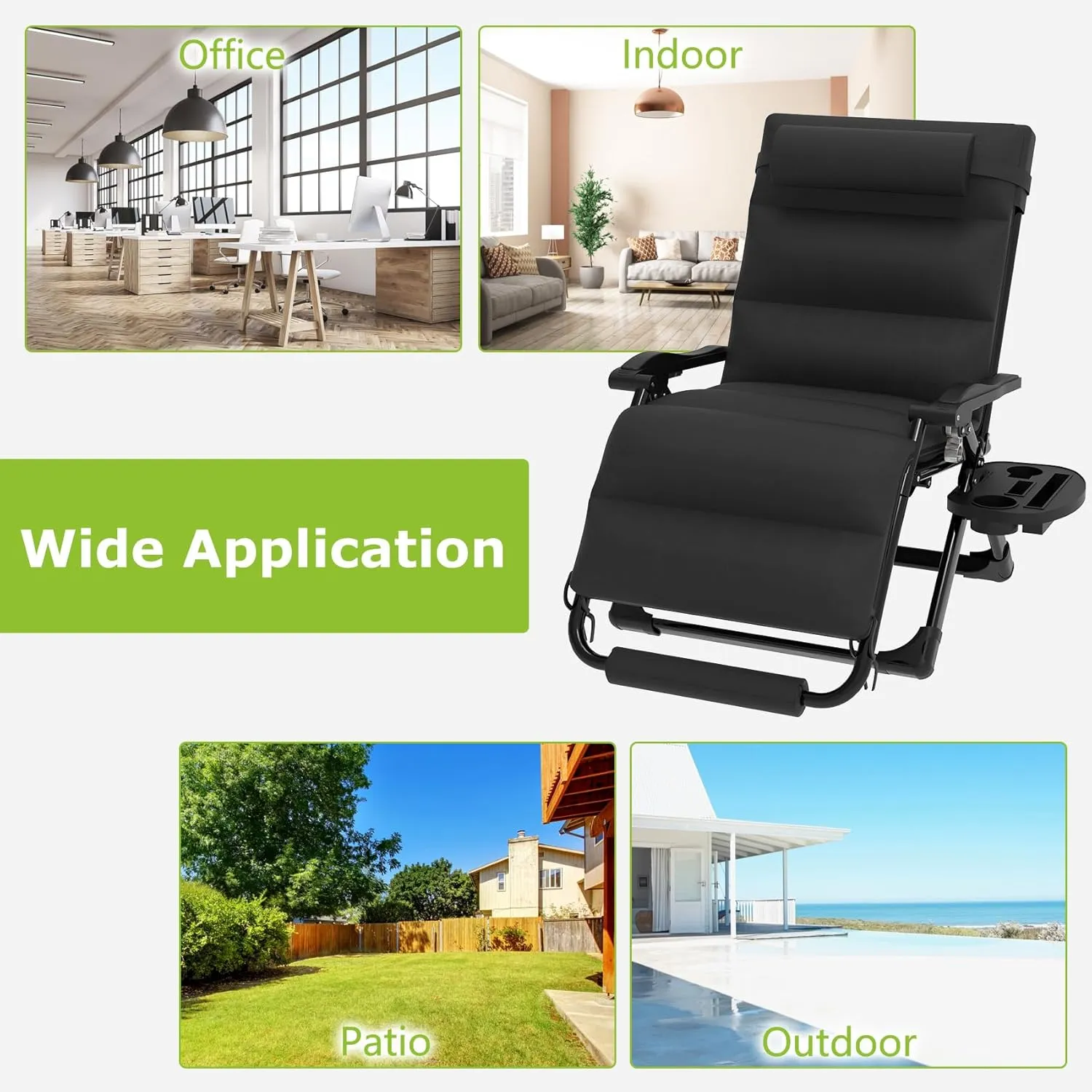 Suteck Oversized Zero Gravity Chair XL Reclining Camping Chair w/Washable Cushion, Outdoor Lounge Chairs Patio Recliner with Large Cup Holder, Footrest, Padded Headrest, Support 500LBS
