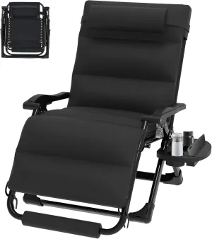 Suteck Oversized Zero Gravity Chair XL Reclining Camping Chair w/Washable Cushion, Outdoor Lounge Chairs Patio Recliner with Large Cup Holder, Footrest, Padded Headrest, Support 500LBS