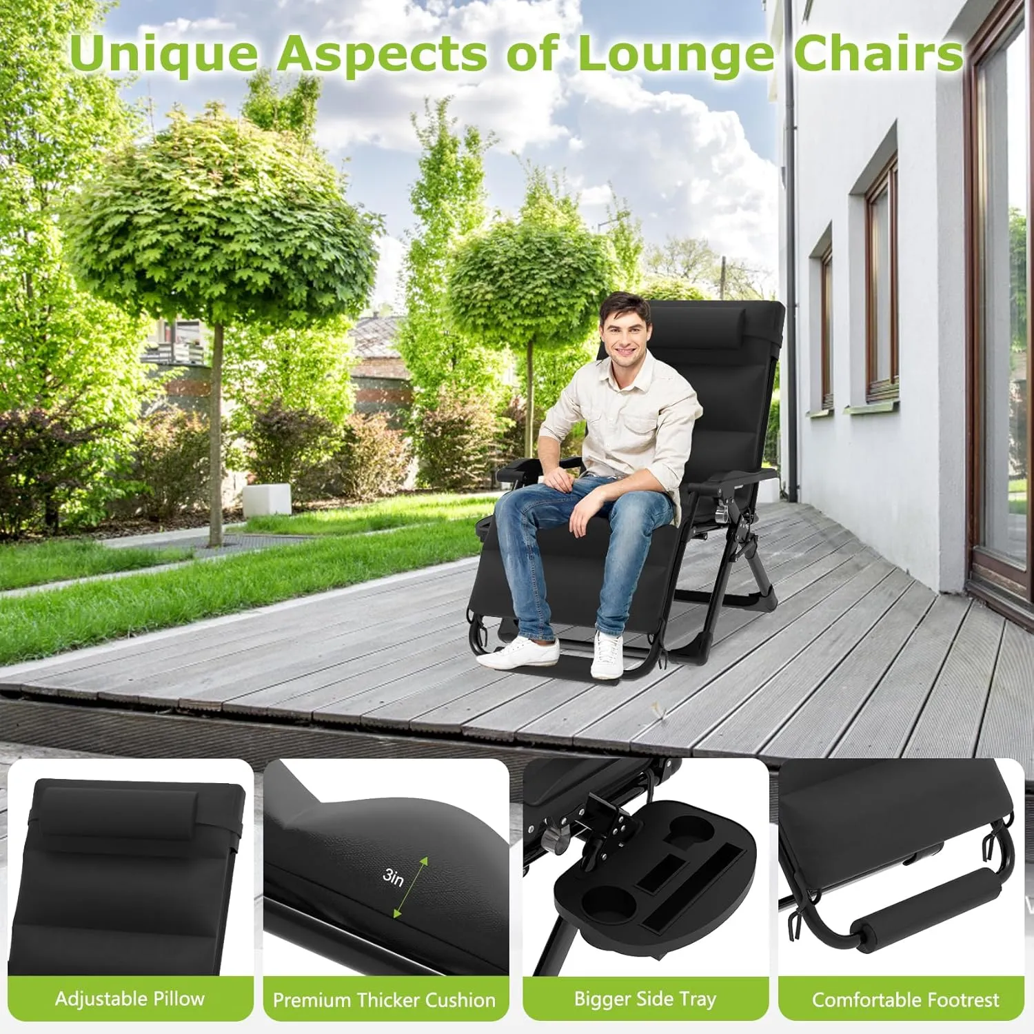 Suteck Oversized Zero Gravity Chair XL Reclining Camping Chair w/Washable Cushion, Outdoor Lounge Chairs Patio Recliner with Large Cup Holder, Footrest, Padded Headrest, Support 500LBS
