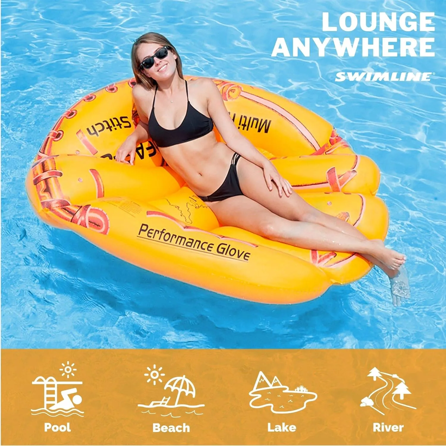 Swimline Giant Inflatable Baseball Glove Pool Float , Brown, 62"/50"/16"