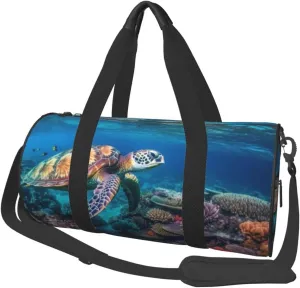 Swimming Seaturtle Ocean Reef Travel Bag for Women & Men, Large Capacity Duffle Bag with Detachable Shoulder Strap, Waterproof Overnight Weekender Bag for Gym Business Vacation Short Trips
