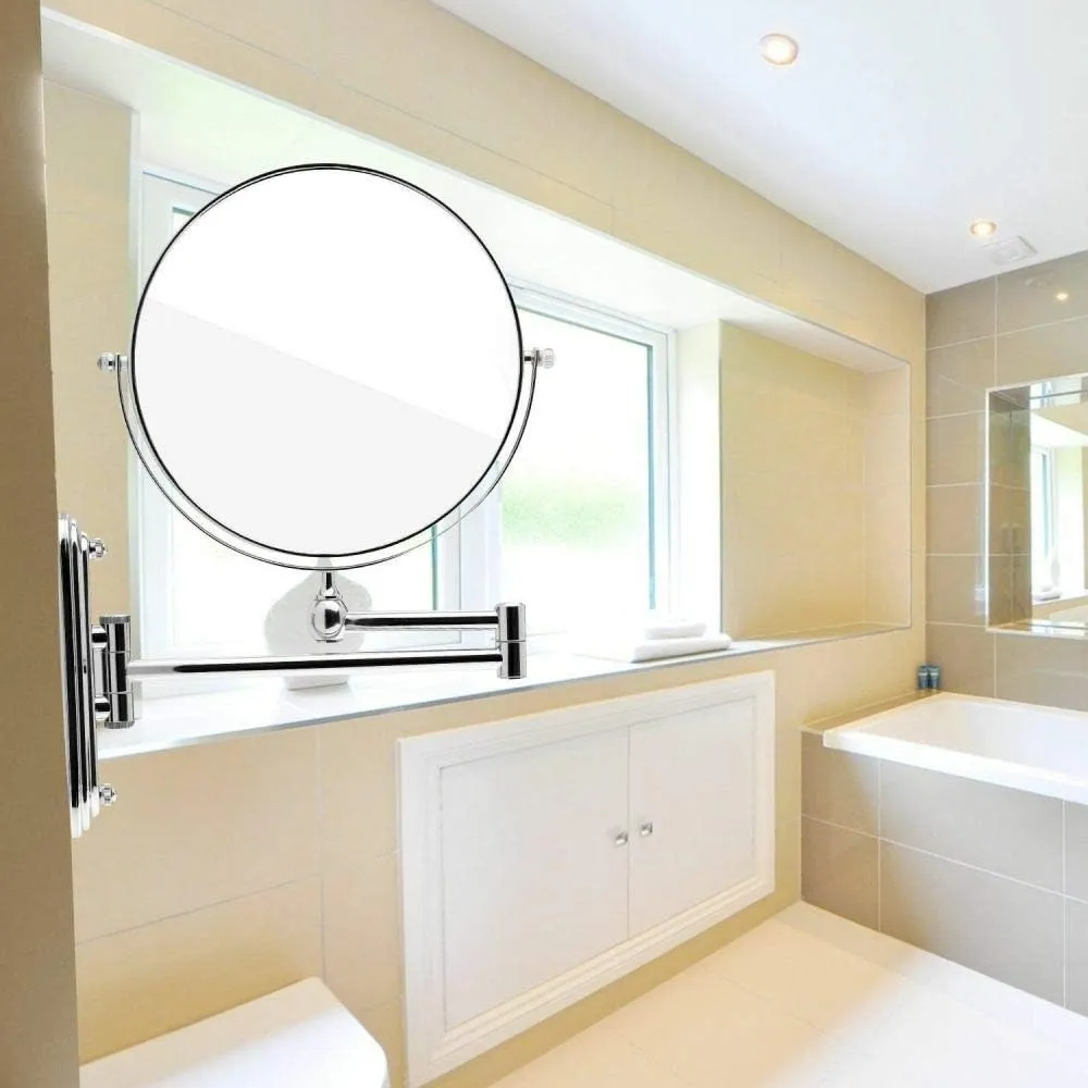 Swivel Folding Makeup Mirror Retractable Wall Mount Two-sided Mirror 360-degree Cosmetic Mirror 8inch,Gold