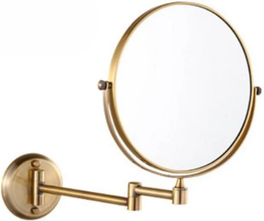 Swivel Folding Makeup Mirror Retractable Wall Mount Two-sided Mirror 360-degree Cosmetic Mirror 8inch,Gold