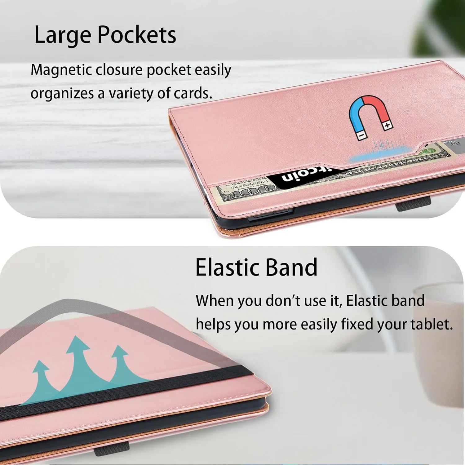 Tablet Case for Lenovo Nook 9" Tablet 2024 / Lenovo Tab M9 TB-310FU 2023 Multi-Angle Stand Flip Folio Cover PU Leather with Card Pocket Tab M9 Case, Rose Gold