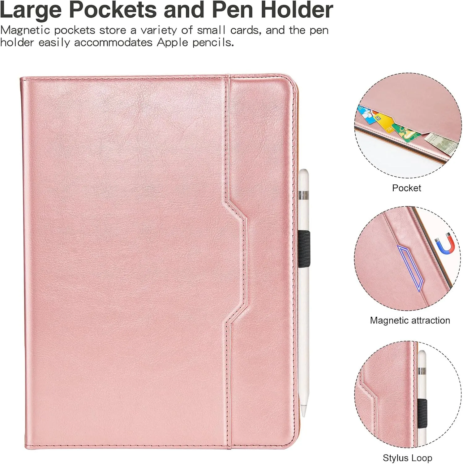 Tablet Case for Lenovo Nook 9" Tablet 2024 / Lenovo Tab M9 TB-310FU 2023 Multi-Angle Stand Flip Folio Cover PU Leather with Card Pocket Tab M9 Case, Rose Gold