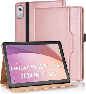 Tablet Case for Lenovo Nook 9" Tablet 2024 / Lenovo Tab M9 TB-310FU 2023 Multi-Angle Stand Flip Folio Cover PU Leather with Card Pocket Tab M9 Case, Rose Gold