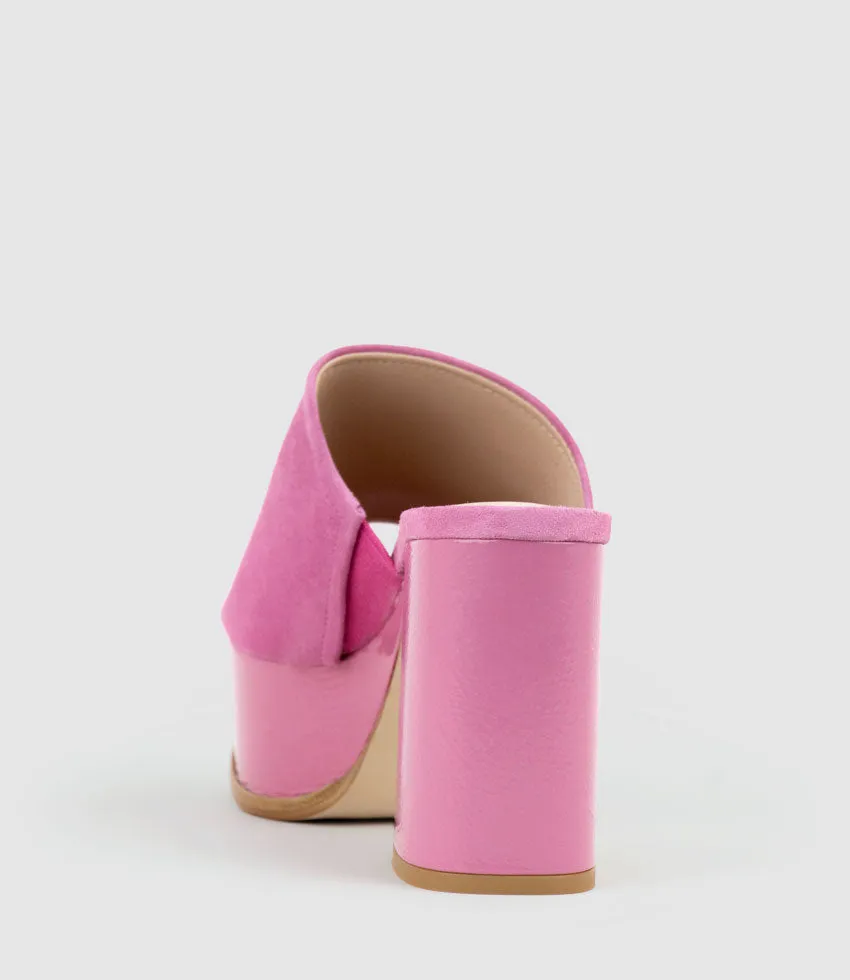 TALIN90 Platform Combo Slide in Fuchsia Suede