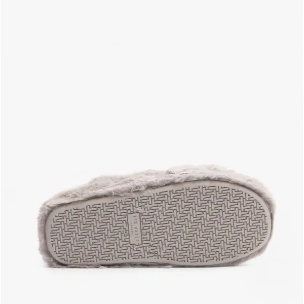Ted Baker LOPPLY Womens Faux Fur Cross Over Slippers Light Grey