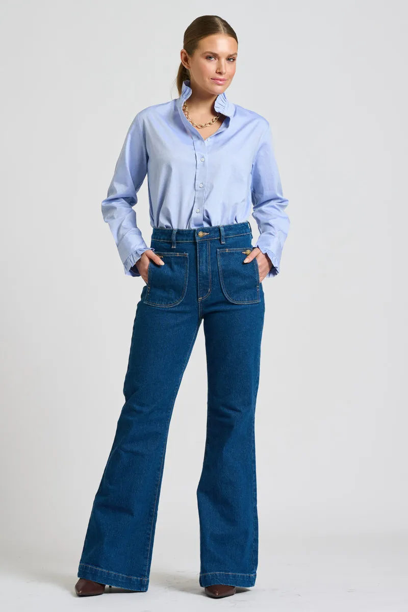The Olivia Classic Cut Shirt Frill - Blue Oxford