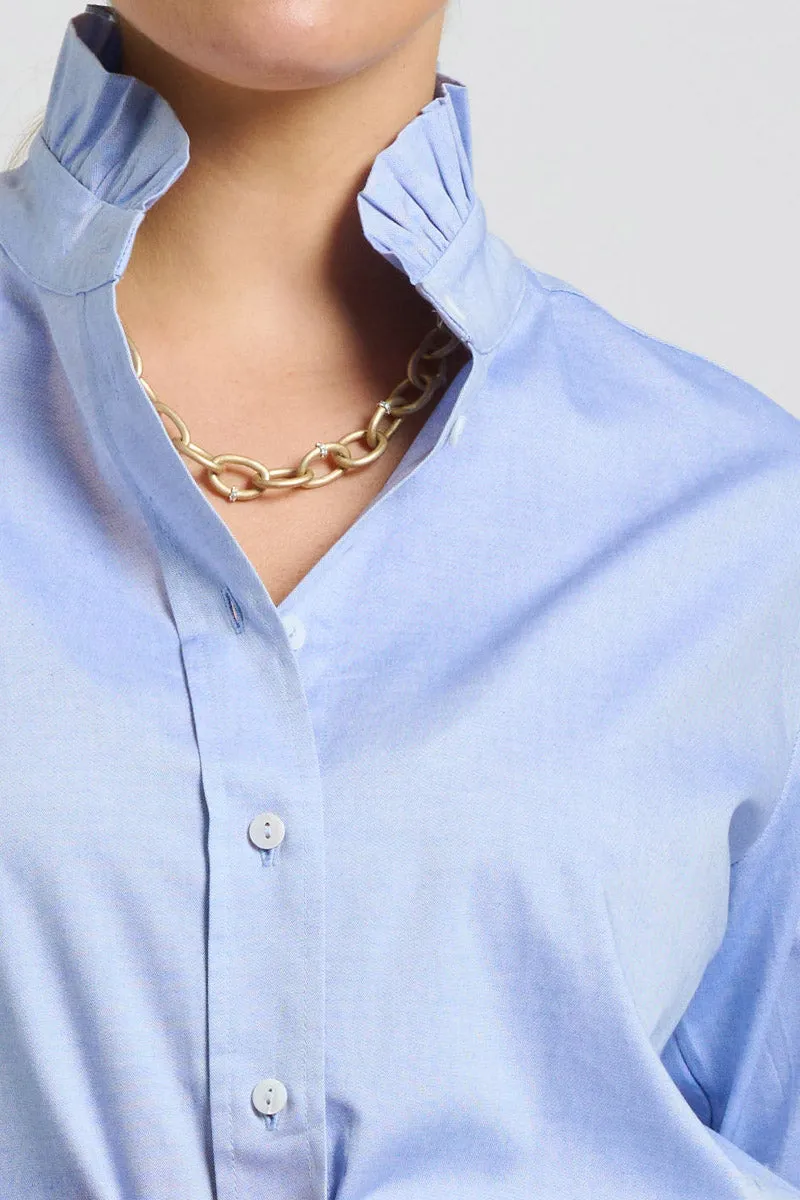 The Olivia Classic Cut Shirt Frill - Blue Oxford