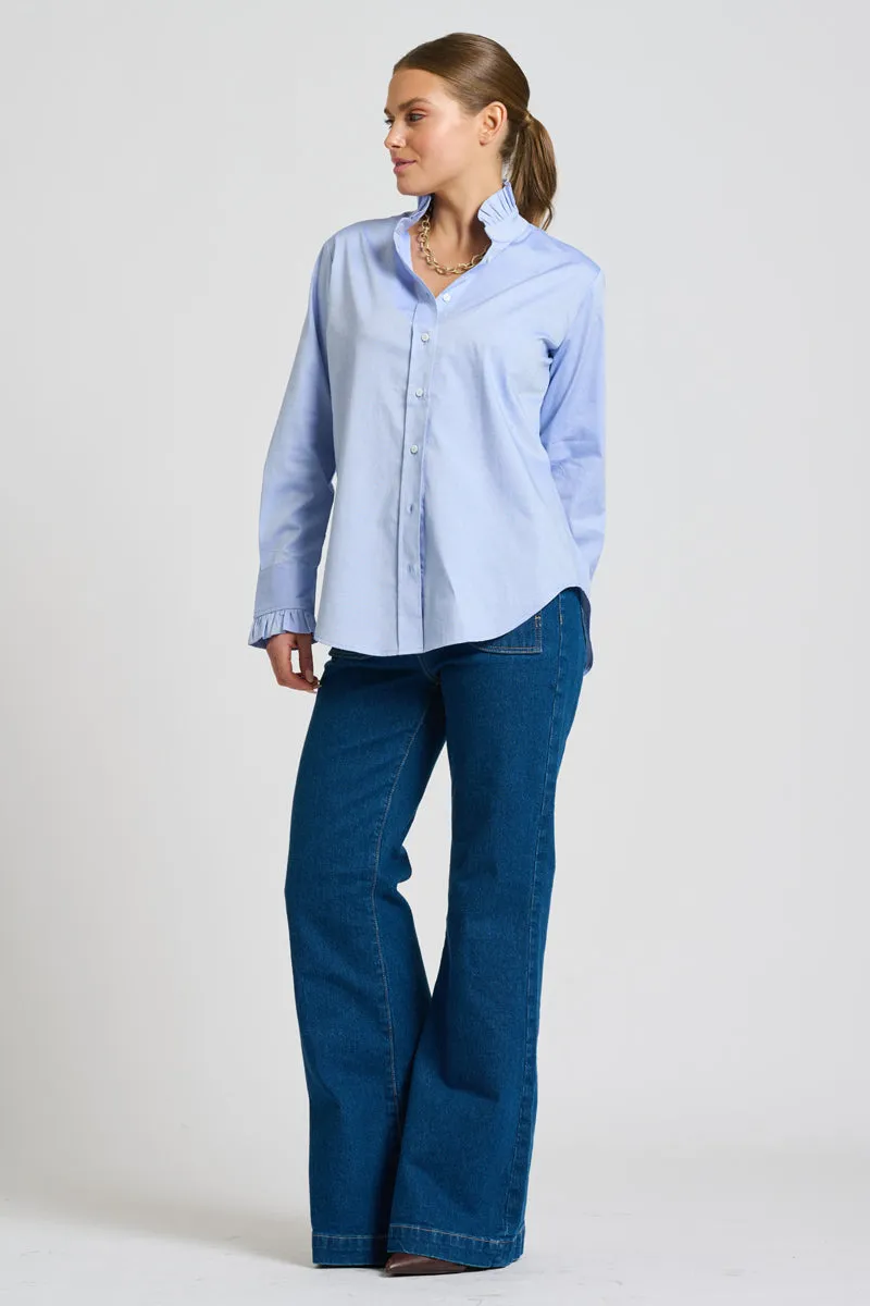 The Olivia Classic Cut Shirt Frill - Blue Oxford