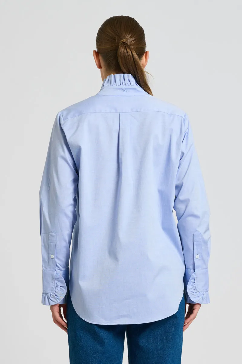The Olivia Classic Cut Shirt Frill - Blue Oxford
