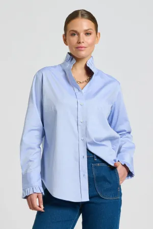 The Olivia Classic Cut Shirt Frill - Blue Oxford
