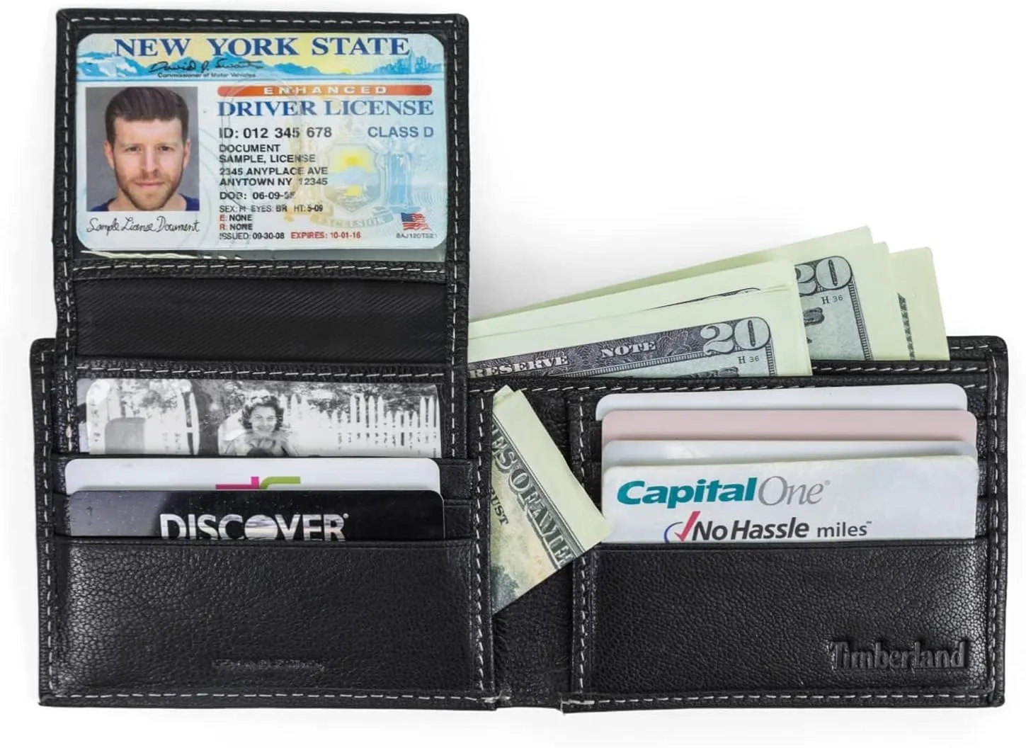 Timberland Men's RFID Blocking Wallet – Genuine Leather Passcase with Removable ID Holder, 6 Card Slots, 2 Billfold Pockets, Slim Design, Black, One Size
