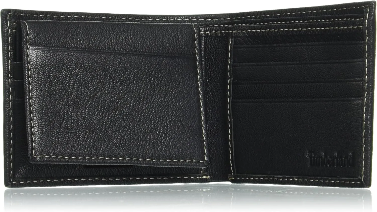 Timberland Men's RFID Blocking Wallet – Genuine Leather Passcase with Removable ID Holder, 6 Card Slots, 2 Billfold Pockets, Slim Design, Black, One Size