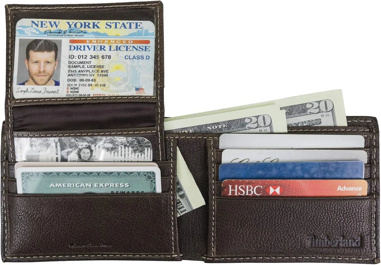 Timberland Men's RFID Blocking Wallet – Genuine Leather Passcase with Removable ID Holder, 6 Card Slots, 2 Billfold Pockets, Slim Design, Dark Brown, One Size