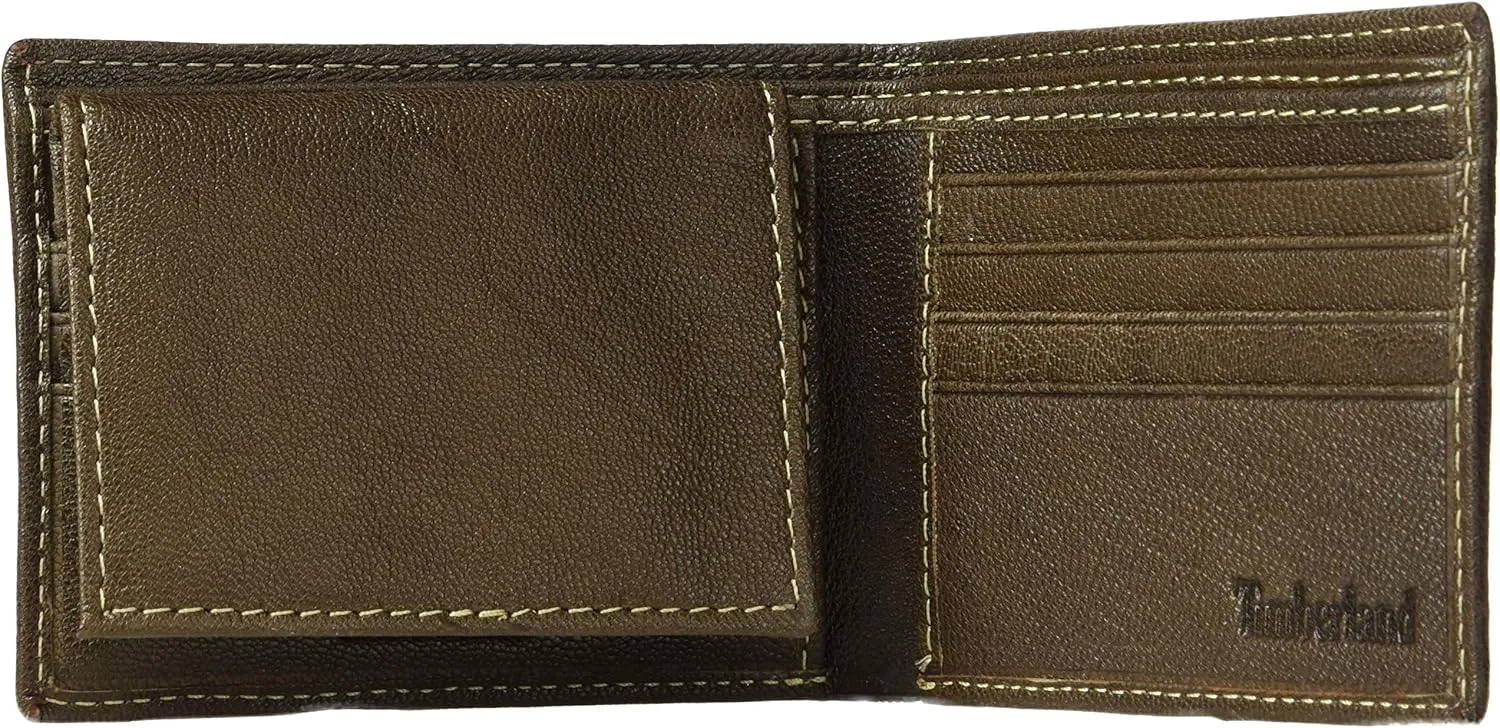 Timberland Men's RFID Blocking Wallet – Genuine Leather Passcase with Removable ID Holder, 6 Card Slots, 2 Billfold Pockets, Slim Design, Dark Brown, One Size