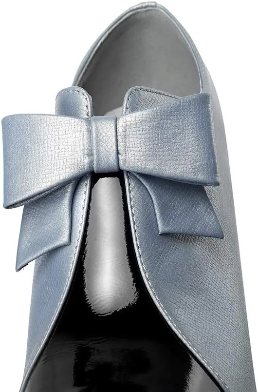 TinaCus Women's Genuine Leather Handmade Sexy High Spool Heel Patent Pointed Toe Side Zipper Pump Shoes with Cute Bow